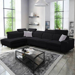 Ecksofa mit Schlaffunktion Kelly Sleek XI schwarz linke Seite stilvolles und bequemes Ecksofa aus strapazierfähigem Webstoff