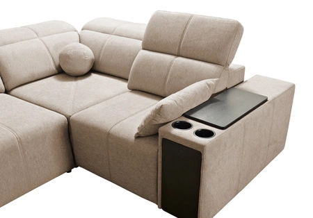 Ecksofa mit Schlaffunktion Tesalia II beige rechte Seite bequemes Ecksofa für Wohnzimmer mit verschiebbarer Rückenlehne Bettzeug Container