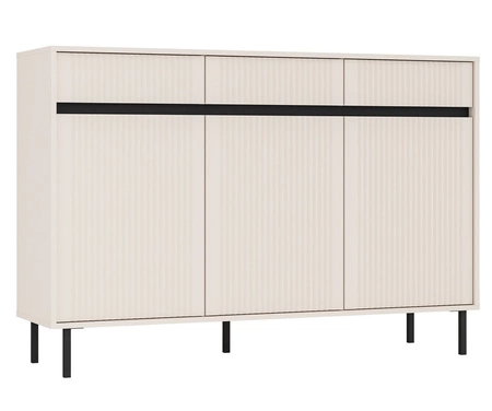 Osaka Möbelset beige/schwarz modernes Design mit modischen Farben hohe Metallbeine schwarz geschmackvolle geriffelte Front hervorgehoben