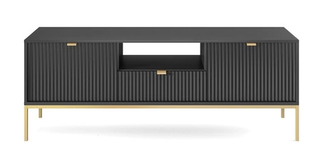 TV Schrank Lovro 154 cm schwarz modernes Design wird die Liebhaber von markanten Interieurs begeistern goldenen Metall-Accessoires