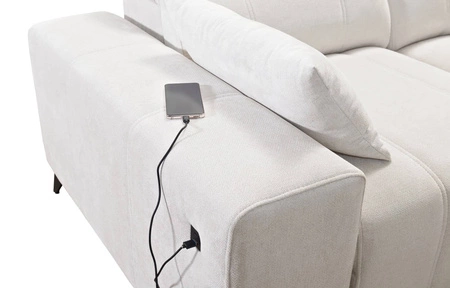 Ecksofa mit Schlaffunktion Penejos VII beige rechte Seite stilvolles Ecksofa mit Bettzeugablage komfortable verstellbare Kopfstützen