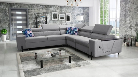 Ecksofa mit Schlaffunktion Belvi IV grau rechts elegantes und stilvolles Ecksofa für das Wohnzimmer praktischer Stauraum an der Seite