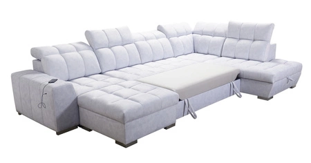 Ecksofa mit Schlaffunktion Luigi VI grau Esche links stilvolles Ecksofa mit Bettzeugcontainern mit weichem Stoff bezogen