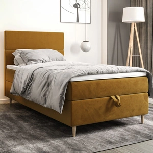 Boxspringbett Bing 90x200 Senfgelb im modernen skandinavischen Stil mit gepolstertem Kopfteil Bett mit Staukasten