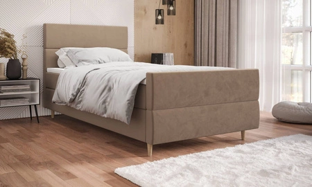 Boxspringbett Benet 120x200 hellbraun im modernen skandinavischen Stil mit gepolstertem Kopf- und Fußteil Bett mit Staukasten