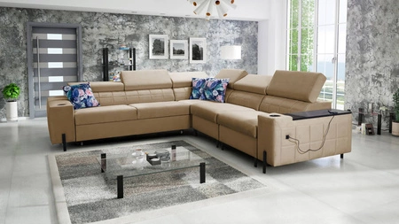 Ecksofa mit Schlaffunktion Belvi IV dunkelbeige rechts elegantes Ecksofabett für das Wohnzimmer praktischer Stauraum an der Seite