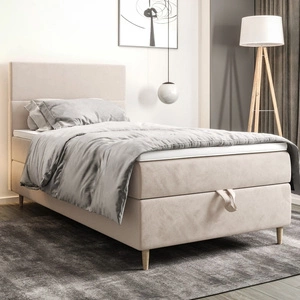 Boxspringbett Bing 90x200 beige im modernen skandinavischen Stil mit gepolstertem Kopfteil Bett mit Staukasten
