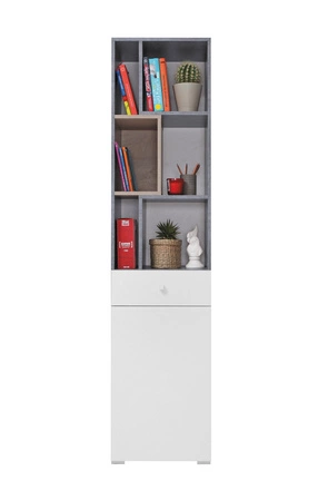 Regal Epsilon 45 cm Beton / weiß / Eiche ideal für Jugendzimmer stilvolle und funktionale Bücherregal mit Schublade