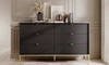 Kommode mit Schubladen Lovro 154 cm schwarz modernes Design wird Liebhaber von ausdrucksstarken Interieurs geriffelte Fronten Gold Zubehör begeistern