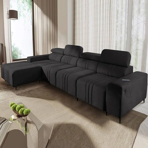 Ecksofa mit Schlaffunktion Castel XII graphit linke Seite stilvolles und bequemes Ecksofa für Wohnzimmer funktionelle verstellbare Kopfstützen