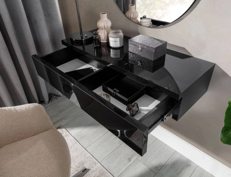 Toilette Navene 100 cm glänzend schwarz funktionelles und vielseitiges Accessoire erleichtert die Organisation von Kosmetika und Schmuckstücken stilvoller Schminktisch mit Spiegel