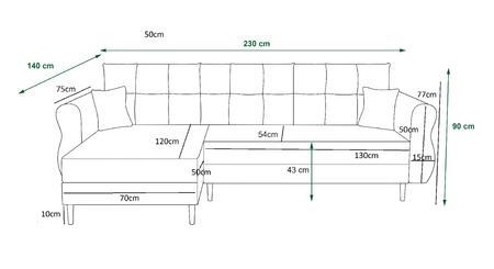 Ecksofa mit Schlaffunktion Wilkins Senf links stilvolles und modernes Design, das sich in jede Einrichtung einfügt