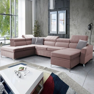 Ecksofa mit Schlaffunktion Rava VI lavendelrosa rechtshändig Praktisches und modernes Ecksofa mit einer Multifunktionslampe