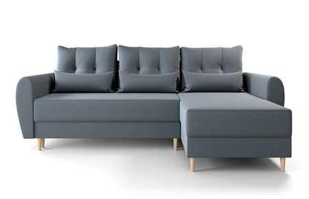 Ecksofa mit Schlaffunktion Rovigo grau blau rechts elegantes Ecksofa in skandinavischer Form großes Bettzeugfach