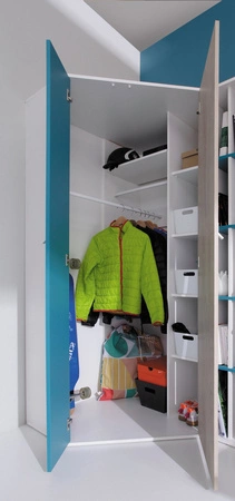 Eckgarderobe Niko weiß / Eiche / marine ideal für das Jugendzimmer funktionell und geräumig Originalfarben