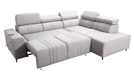 Ecksofa mit Schlaffunktion Castel VII rosa rechte Seite stilvolles Ecksofa mit Bettzeugablage und verstellbaren Kopfstützen