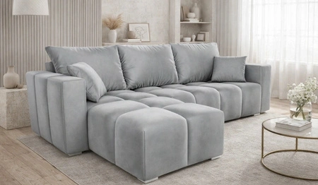 Ecksofa mit Schlaffunktion Linco hellgrau Universal Ecksofa mit modernem Design aus weichem Samtstoff