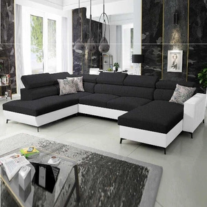 Ecksofa mit Schlaffunktion Savona VI schwarz/weiß rechts bequemes Ecksofa für Wohnzimmer mit zwei Bettkästen