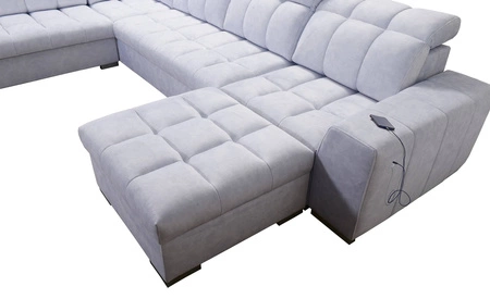 Ecksofa mit Schlaffunktion Luigi VI navyblau rechte Seite stilvolles Ecksofa mit Bettzeugcontainern in weichem Stoff bezogen