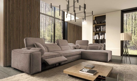 Ecksofa mit Schlaffunktion Viano XI Lux hellbraun rechtshändig Design-Ecksofa mit ausziehbarem Fußhocker und Bettzeugstaufach