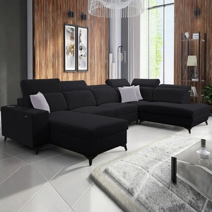 Ecksofa mit Schlaffunktion Kelly Sleek VI schwarz links modernes Design Ecksofa für Wohnzimmer mit verstellbaren Kopfstützen