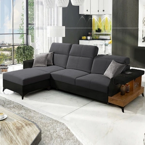 Ecksofa mit Schlaffunktion Bresso graphit / schwarz linkes Ecksofa mit praktischer Ablage in Eiche lancelot verstellbare Kopfstützen