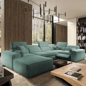 Ecksofa mit Schlaffunktion Viano IV Lux patina linke Ausführung Ecksofa mit ausziehbarem Fußteil großer Bettzeugbehälter