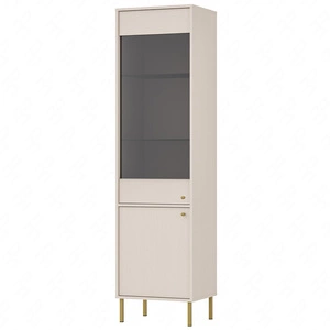 Kioto II Vitrine 52 cm beige stilvolles Design sichere Vitrine aus gehärtetem Glas auf goldenen Metallbeinen