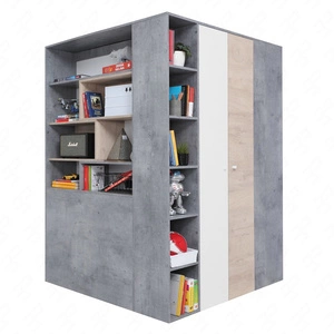 Eck-Kleiderschrank Epsilon Beton / Weiß / Eiche ideal als Nutz- und geräumiger Kleiderschrank mit Schubladen und Einlegeböden