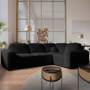 Ecksofa mit Schlaffunktion Arbon II schwarz rechte Ecke stilvolles Design markante runde Form Behälter für Bettzeug