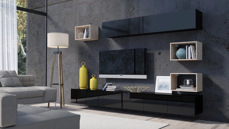 Apulia XXXI schwarz glänzend / Eiche artisan Hängeelement extrem stilvolles Hängeelement einfache Elemente, die in jedes Interieur passen