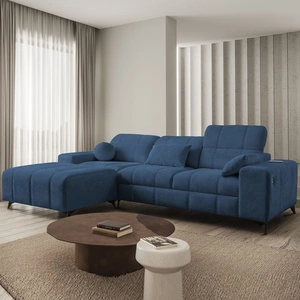 Ecksofa mit Schlaffunktion Penejos blau links elegantes Ecksofa mit Bettzeugablage bequem verstellbare Kopfstützen