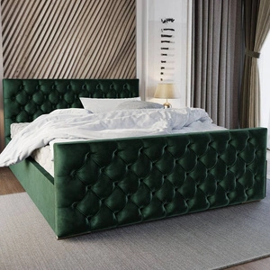 Polsterbett Viamao 140x200 flaschengrün mit Container im modernen skandinavischen Stil mit gestepptem Kopf- und Fußteil