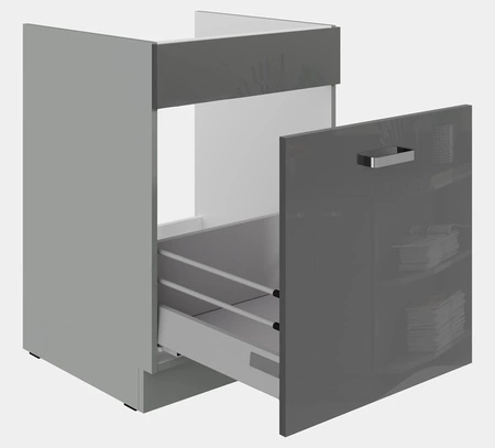 Grauer Spülenschrank 60 ZL 1S, resistent gegen äußere Einflüsse wie Dampf, hohe Temperaturen und Verschüttungen