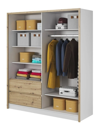 Schiebeschrank Cento 184 cm weiß / Eiche artisan modernes Design Kleiderschrank ideal für Schlafzimmer Kleiderschrank oder Flur