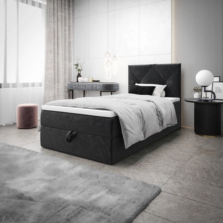 Boxspringbett Arvada 90x200 graphit Bett im modernen skandinavischen Stil mit gepolstertem Kopfteil Bett mit Staukasten