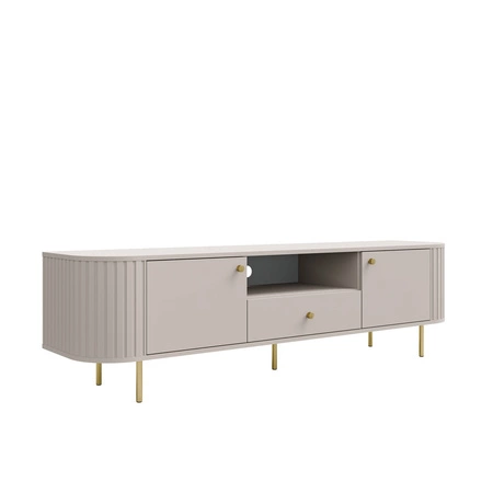 TV Schrank Ovalio 181 cm beige unkonventionelle TV-Schrank für Wohnzimmer Metall dekorative Accessoires Fräsen