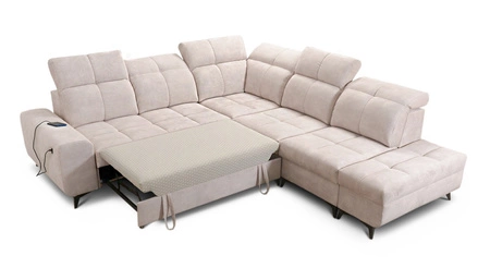 Ecksofa mit Schlaffunktion Buffalo IX blau rechte Seite stilvolles Ecksofa für Zimmer aus Velourstoff Zierkissen