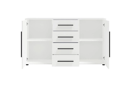 Kommode Maxione 150 cm weiß elegante und vielseitige Kommode Stil für Schlafzimmer oder Wohnzimmer geschmackvolle schwarze Griffe