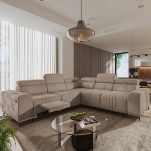 Ecksofa mit Schlaffunktion Castel III Lux hellbraun links äußerst bequemes Ecksofa für das Wohnzimmer mit ausziehbarer Fußstütze