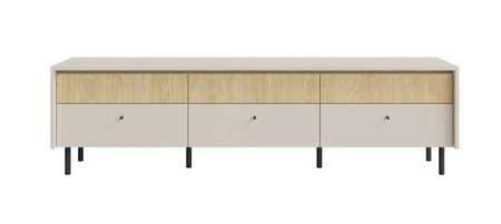 RTV Schrank Cappo 184 cm sandbeige / Eiche geölt eleganter Designschrank mit Schubladen auf hohen Metallfüßen