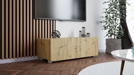 RTV Schrank Colder 100 cm Eiche Handwerker mit der Möglichkeit der Aussetzung stilvolle geriffelte Front elegante Form der Möbel in einem modernen Stil