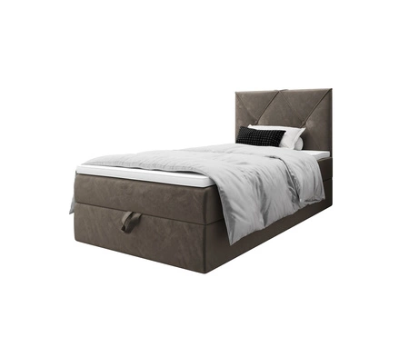 Boxspringbett Arvada 90x200 hellbraun im modernen skandinavischen Stil mit gepolstertem Kopfteil Bett mit Staukasten