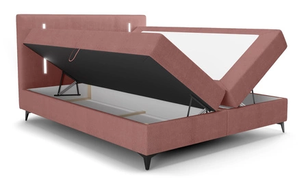 Boxspringbett Norco 160x200 rosa stilvolles Bett mit einem Staufach Beleuchtung im Kopfteil fügt eine einzigartige Note