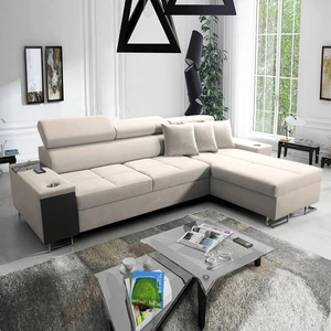 Ecksofa mit Schlaffunktion Dafni Hellbeige rechtsseitig aus Samt bietet Komfort und Funktionalität während der täglichen Erholung