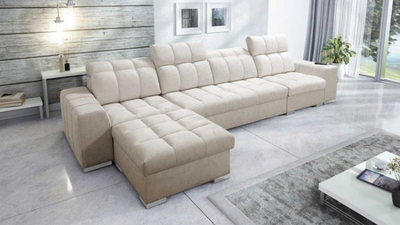 Ecksofa mit Schlaffunktion Luigi XII beige linke Seite stilvolles Ecksofa für Wohnzimmer in minimalistischer und eleganter Ausführung