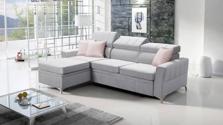 Ecksofa mit Schlaffunktion Rava grau Esche links Samt komfortables und funktionelles Ecksofa mit verstellbaren Kopfstützen