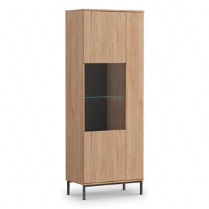 Vitrine Tutti 70 cm Eiche Hickory stilvolles Design sichere Vitrine aus gehärtetem Glas auf hohen Metallbeinen Push-to-Open-System unterstützt