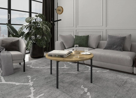 Runder Couchtisch 80 cm Sampi Eiche handwerkliches zeitloses und leichtes Design solides Metallgestell idealer Tisch für jede Umgebung