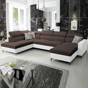 Ecksofa mit Schlaffunktion Savona VI braun / weiß rechts bequemes Ecksofa für das Wohnzimmer mit zwei Bettkästen